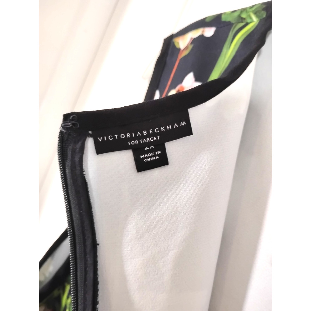 Victoria Beckham Womens 2X Dress Black Green Pink Roses Floral Sleeveless Zip - Picture 5 of 8